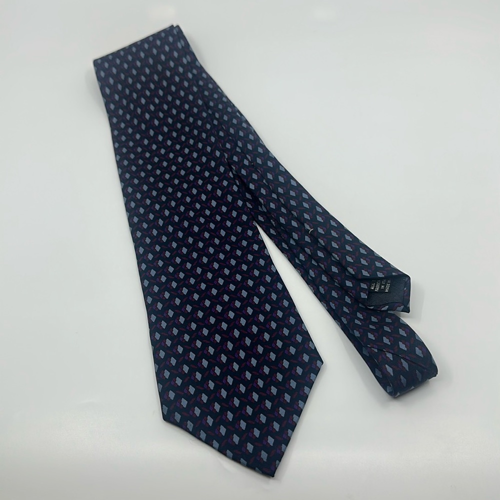 Christian Dior Elegant Navy Blue Patterned Men's Tie - Picture 6 of 8